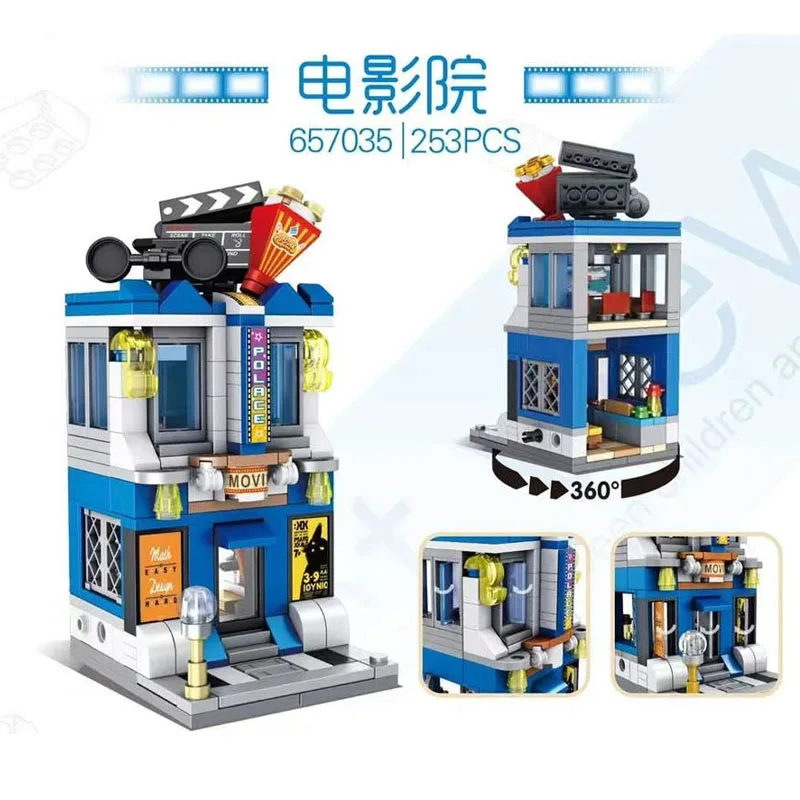 

Street View Series Building Blocks Hot Pot Restaurant Cinema 3D Model Bricks Educational DIY Toys for Children Birthday Gifts