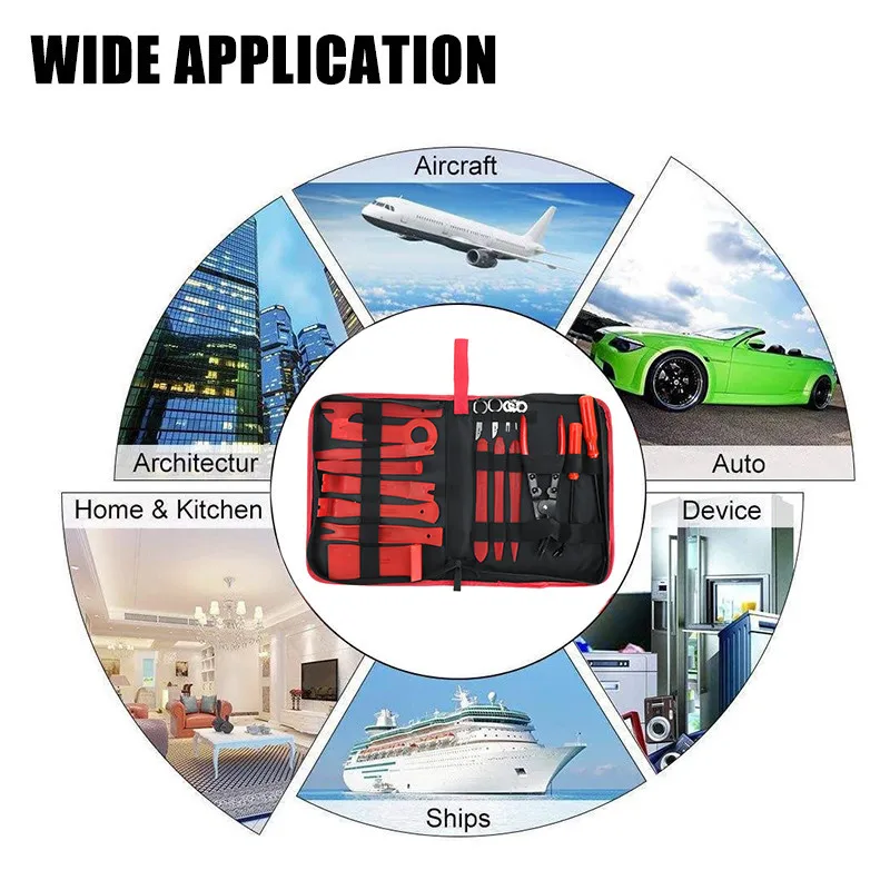 

19Pcs Red Tirm Car Removal Kits Auto Interior Radio Panel Repair Tool Durable Door Clip Window Trim Removal Install Set