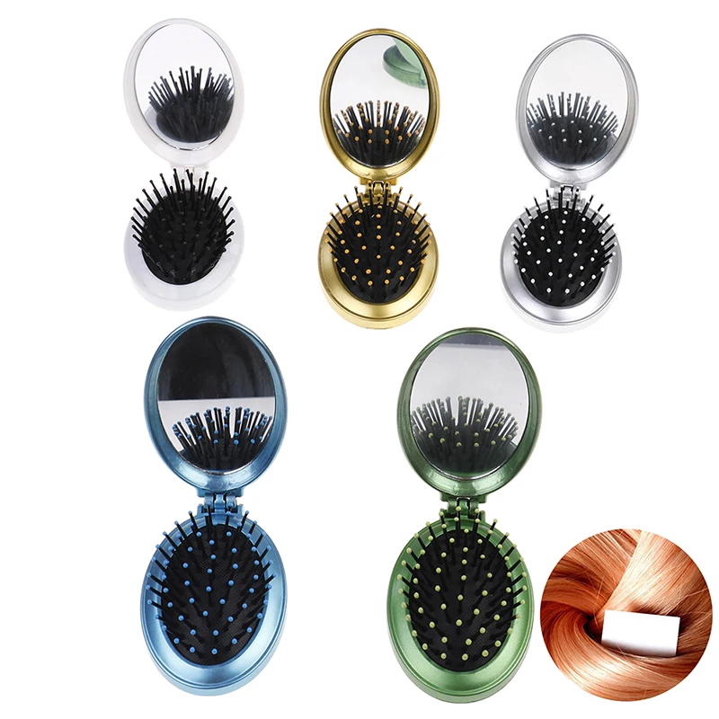 

Girls Portable Mini Mirror Folding Comb Airbag Massage Round Hair brush extension hairdressing tools Shampoo Brush Comb