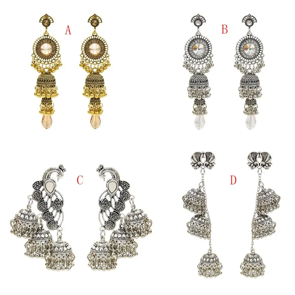 Этнические женские большие золотые висячие серьги индийские Jhumka Винтажные с