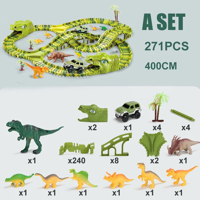 

271 шт., динозавр, автомобильный трек, железная дорога, игрушки для автомобиля, гибкий гоночный автомобиль, волшебный трек, электрический авто...