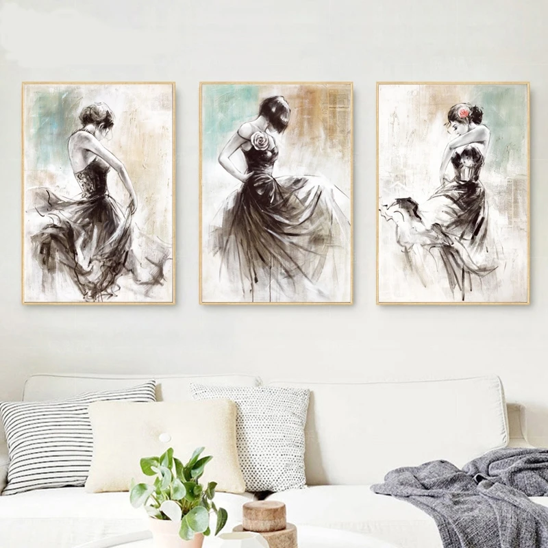 Абстрактная танцующая девушка постер ручная роспись маслом на холсте настенный