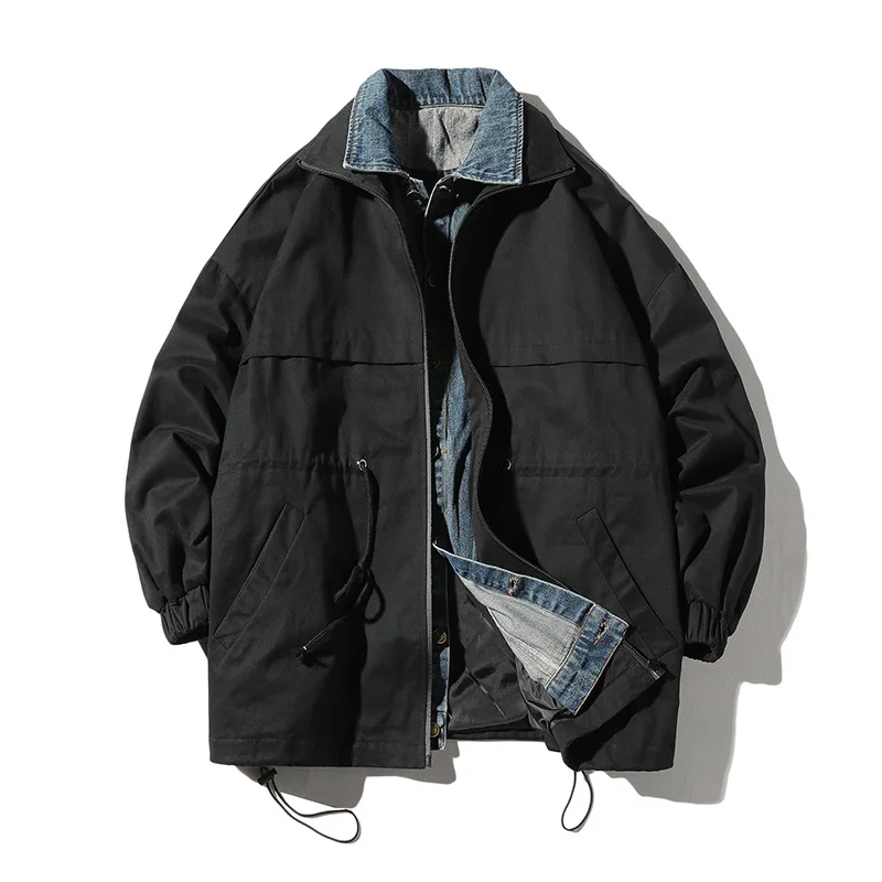 Мужская джинсовая куртка с фальш вставкой повседневная осенняя на молнии