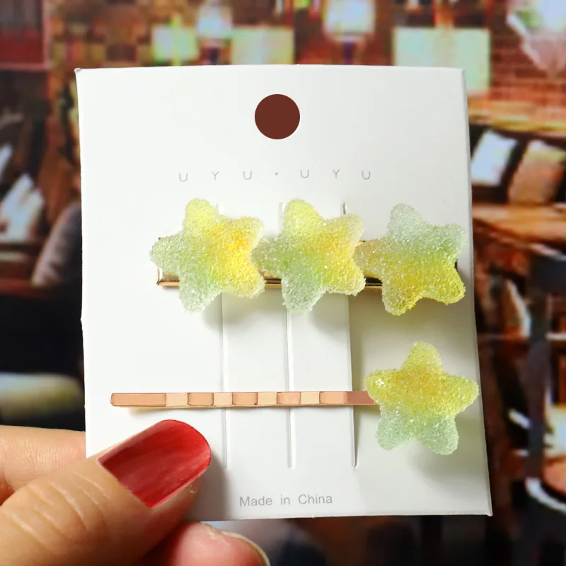 

2 pcs Sweet Candy Color Heart Star Shape Hair Clip Set Lovely Barrettes Hairpin Hair Accessories For Fashion Women Girls