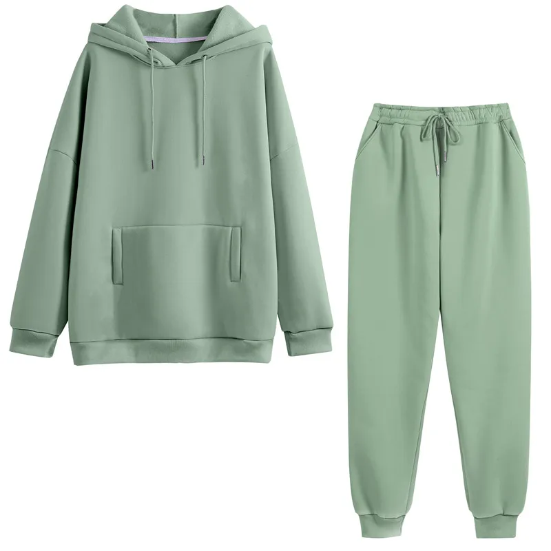 

Autumn Hoodies Women Two Piece Set Solid Fleece Oversized Tracksuits Winter Thick Warm Hooded Sweatshirt Jogger Pants Suit