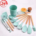 Кухонная утварь из пищевого силикона, кухонная утварь, домашние деревянные ручки из бука, инструменты для выпечки, лопатка, кухонные принадлежности