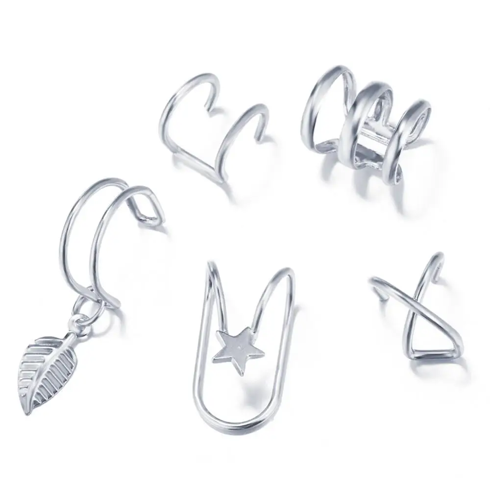 5Pcs Silver Janedream, полые креативные серьги для ногтей, не прокалываются, невидимые клипсы для ушей, Модные клипсы для женщин, ювелирные изделия - Окраска металла: 5Pcs Silver