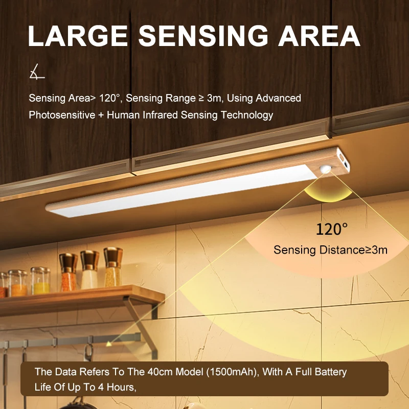 wood grain ultra thin led motion sensor under cabinet lights type c usb charging night lamp for kitchen closet wardrobe corridor free global shipping