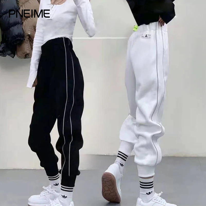 

Spring and summer new women's casual pants Korean sports pants high-waisted harem pants reflective stripes casual thickened pant