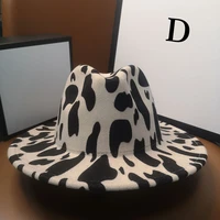 ht268 thickened two sided cow fedora hats pattern cowboy hat with brim western jazz felt hat women vintage panama wholesale