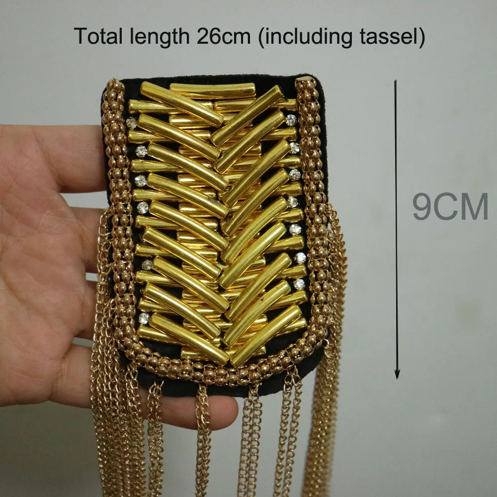 2pcs/set silver golden tassel Beaded epaulette for clothes DIY punk Badge Epaulets jacket Cool Shoulder Patches appliques - купить по