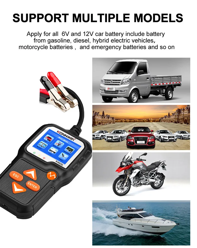 KW650 6-12V Car Battery Capacity Internal Resistance Test Battery Detection Tester