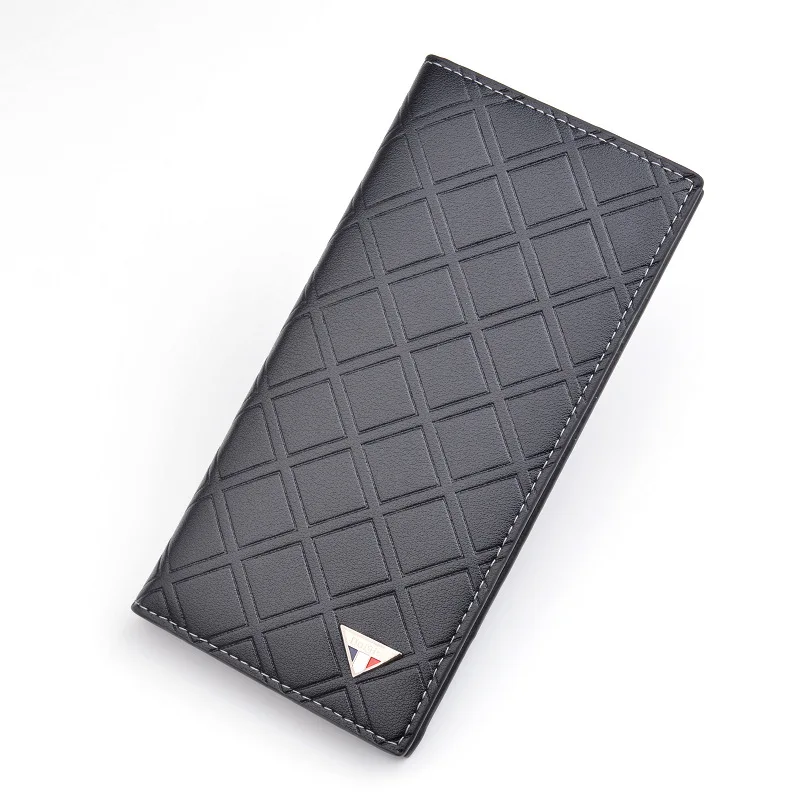 

Mens Fashion Long Wallet Youth Plaid Korean Style Soft Leather Wallet Multi-card Slot 3 Folds Business Casual Wallet Purse Man