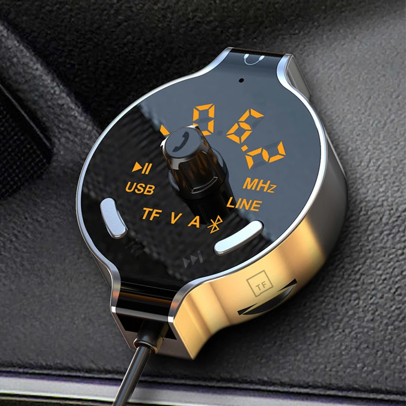 Автомобильный беспроводной Bluetooth FM-передатчик, автомобильный комплект, MP3-плеер с функцией громкой связи, поддержка отображения напряжения аккумулятора, два USB-порта для зарядки, AUX - изображение