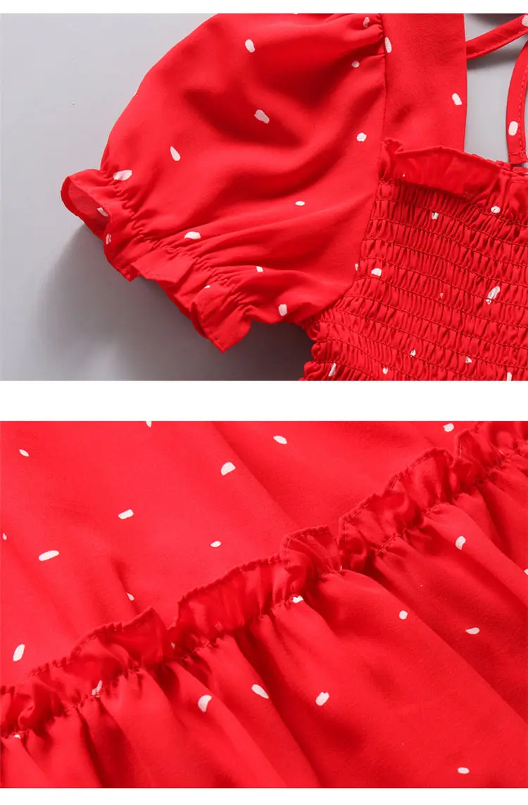 

Summer Kids Dresses Casual Girl Ruffles Short Puff Sleeve Sundress Teenage Children Kids Sweet Chiffon Dresses Clothes For 2-14t