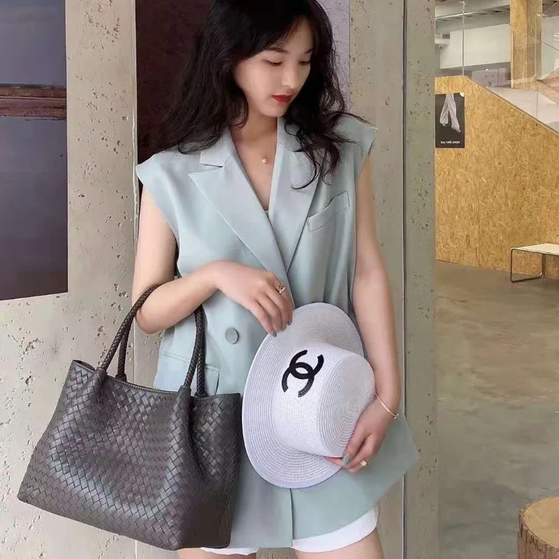 

2021 New Women Handbag Hand Made Knitting Genuine Sheepskin Leather Luxury Designer Female Large Tote Shopping Purse Large Small