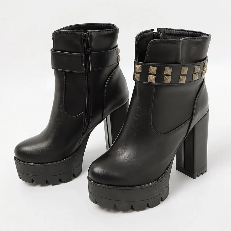 Новые зимние повседневные Черные ботильоны на молнии с круглым носком и красными