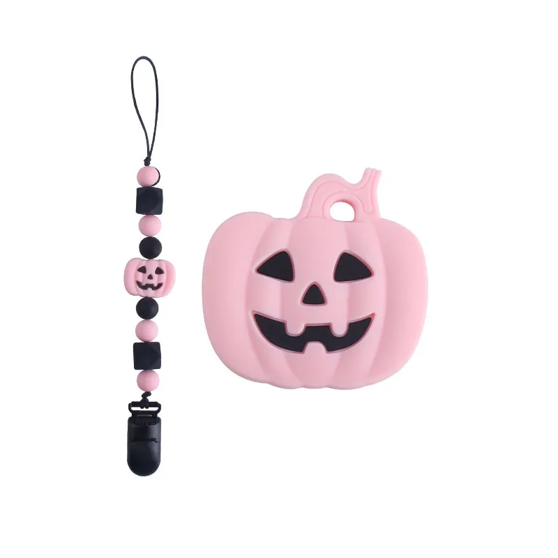 Cadena de chupete de beb&eacute;, chupete de pico de pato, Clip de calabaza de Halloween, mordedor de silicona, juguetes de dentici&oacute;n para beb&eacute;, regalos-4