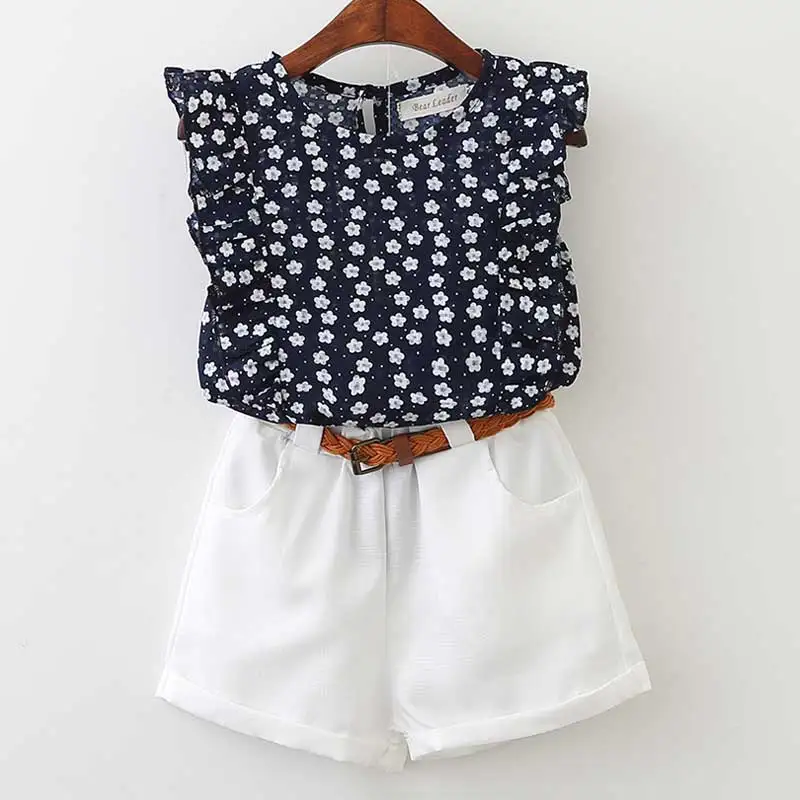 

2020 Girls Clothes Set Sleeveless Print T-shirt Top+Shorts 2Pcs Girl Clothing Kids Suit Children Clothes for 3-7 Years