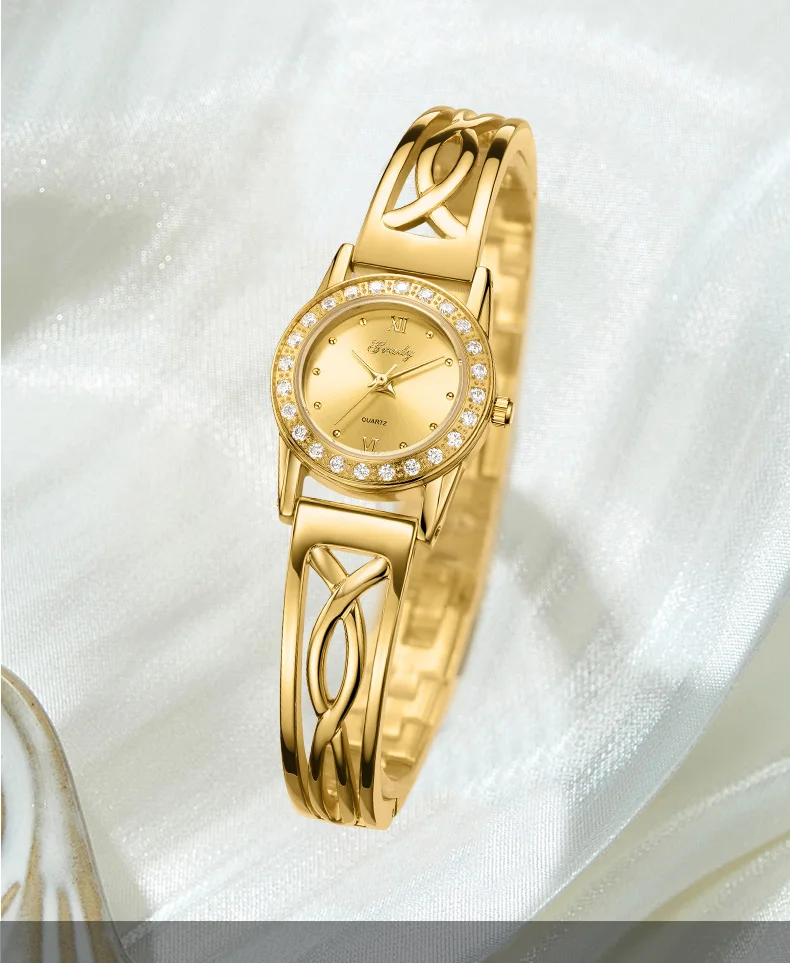 

Wonderful FULL Diamond Clock Gold Bracelet Women Japan Quartz Wristwatch Gift Watches for Girl