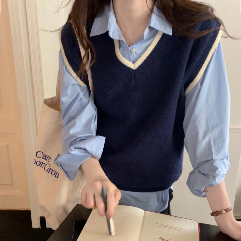 Женский трикотажный жилет с V-образным вырезом на осень/зиму | Женская одежда