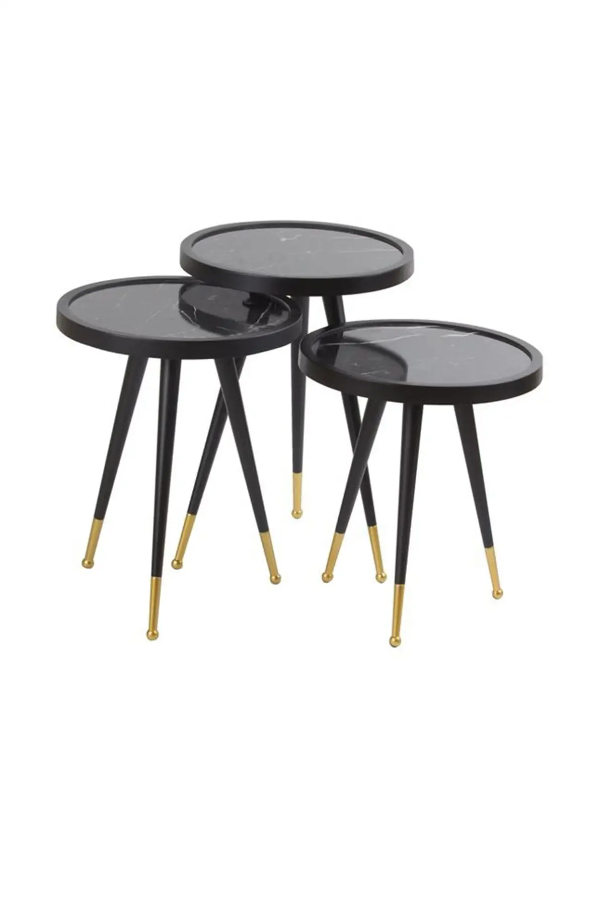 

Metal Pedestal 3 Pcs Zigon Coffee Table-Marble Pattern Model Looking Triple Zigon Coffee Table (black And Gold Color)
