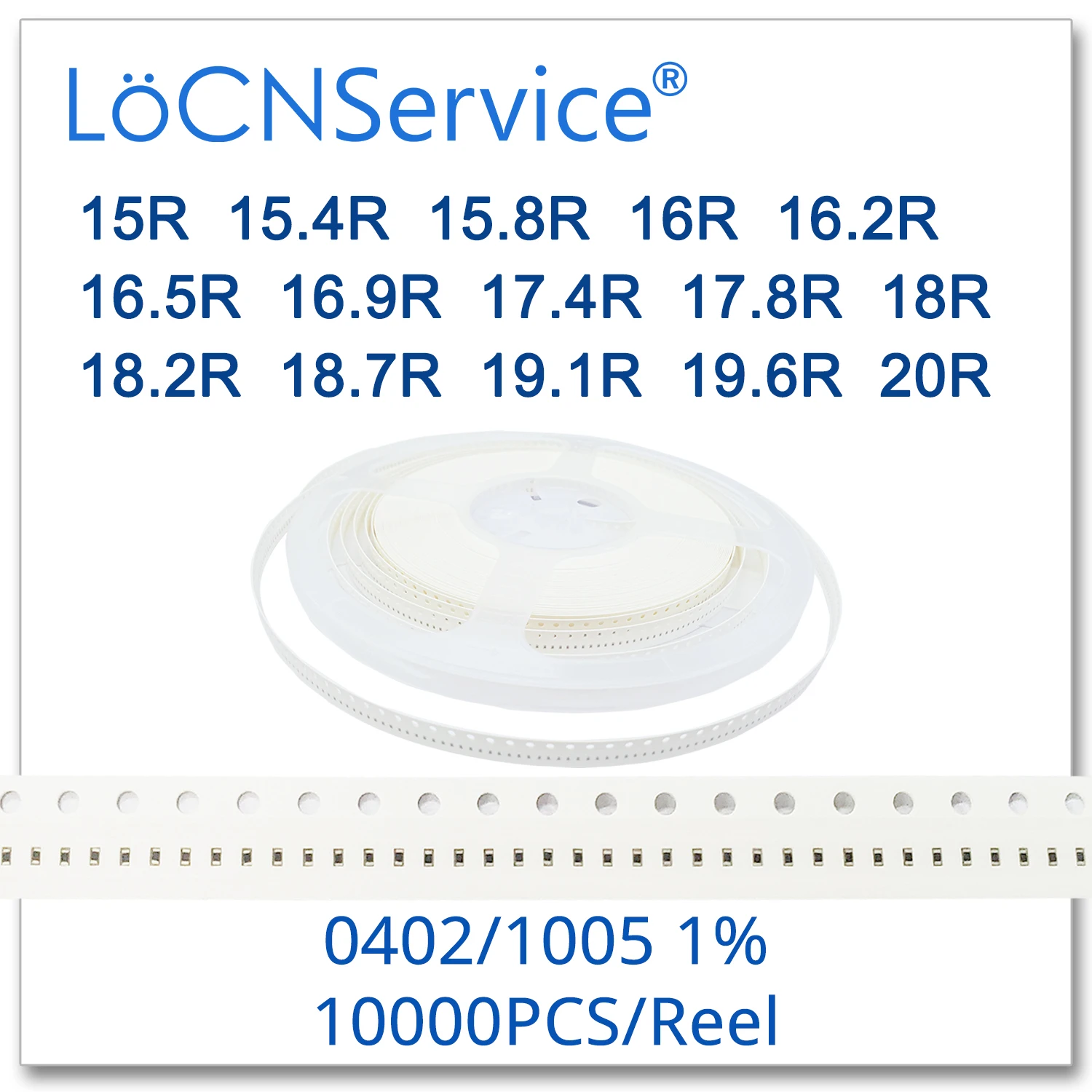LoCNService 0402 1% 10000 шт. 15R 15.4R 15.8R 16R 16.2R 16.5R 16.9R 17.4R 17.8R 18R 18.2R 18.7R 19.1R 19.6R 20R 1005 резистор