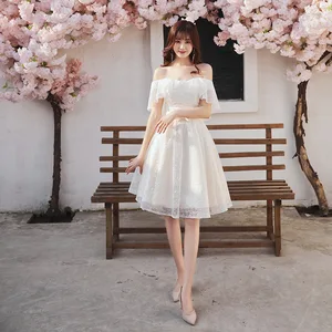 Dress 2020 New White Elegant Fairy Temperament Ladies Banquet Champagne Bridesmaid Dress Skirt Women Night Dress