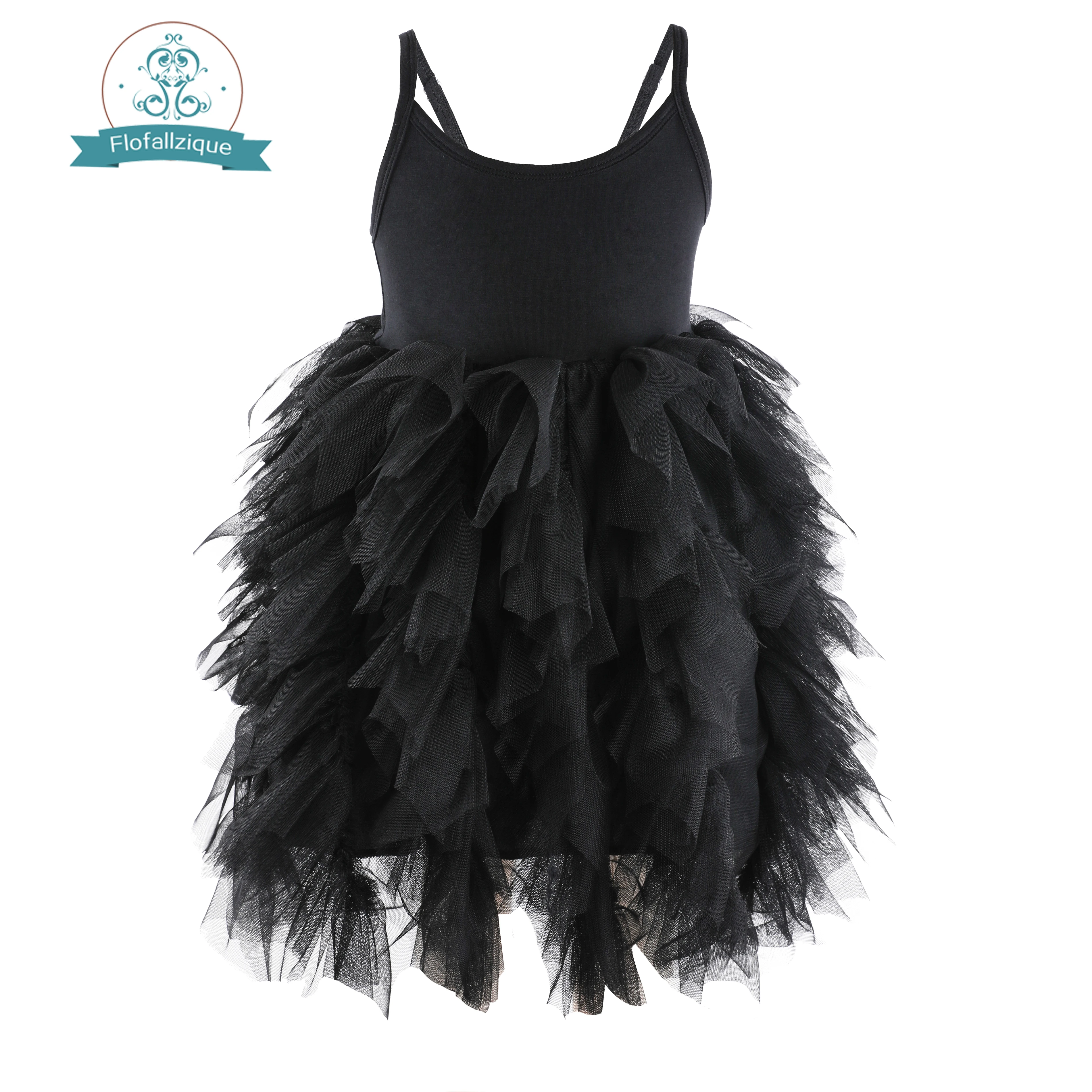 Flofallzique Black Baby Girl Dress Sleeveless Kids Clothes Wedding Party Princess Tutu Sashes Frock For Children 1-8Year | Детская