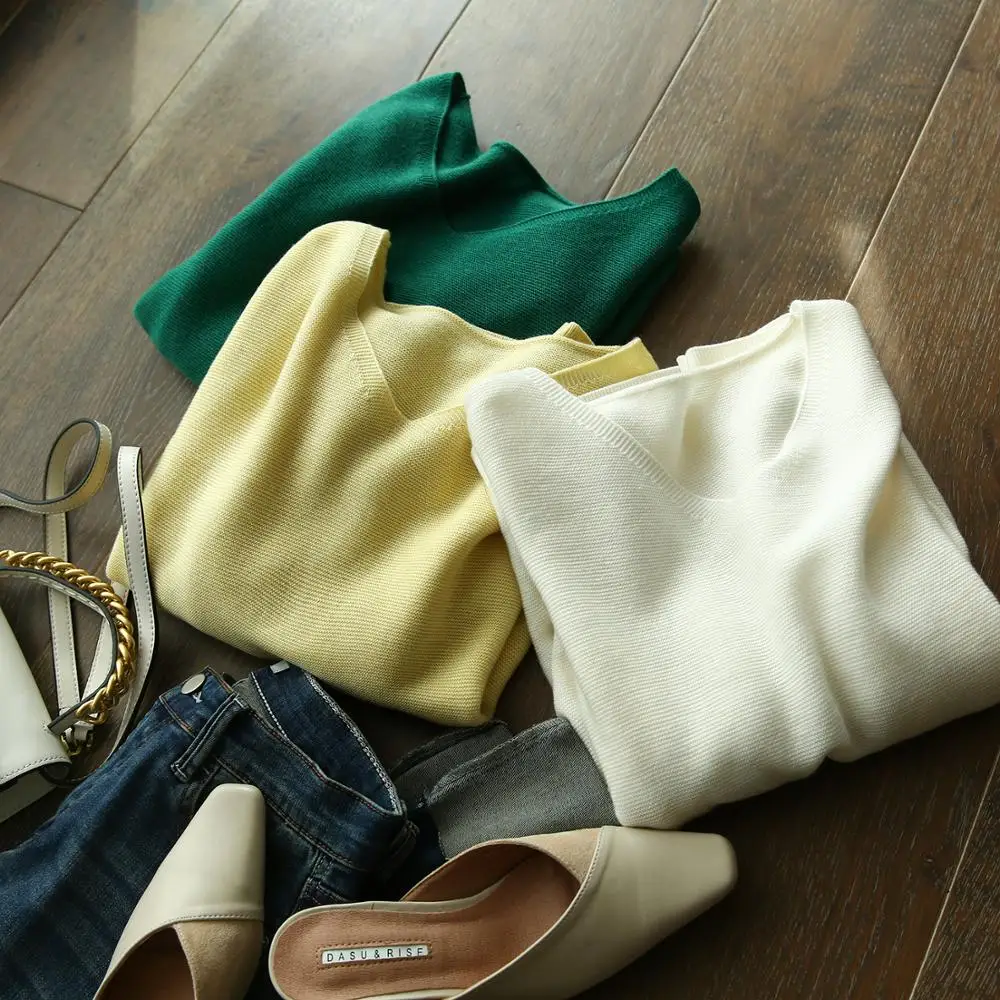 2020 loose sweater Women autumn knitted sweaters Female Tops Korean pullovers Nine points sleeve sweater Woman V-neck Solid New 2020 loose sweater Women autumn knitted sweaters Female Tops Korean pullovers Nine points sleeve sweater Woman V-neck Solid New