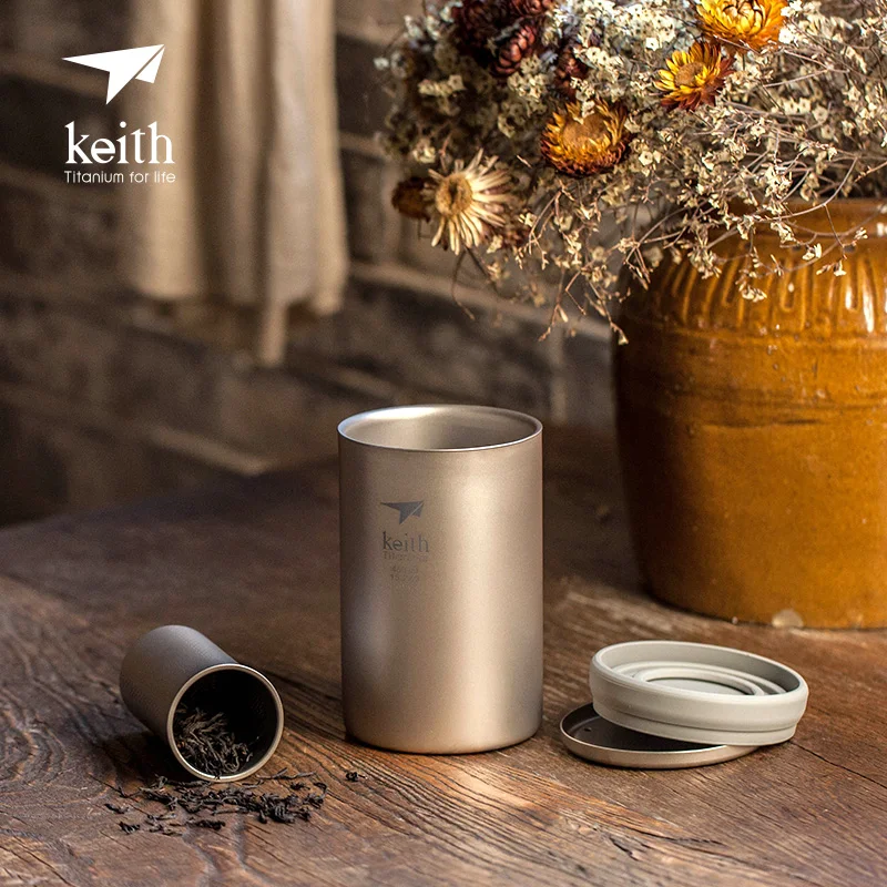 

Keith 450ml Double-wall Titanium Mug with Tea Fitler Outdoor Camping Tea Maker Strainer for Cup and Teapot