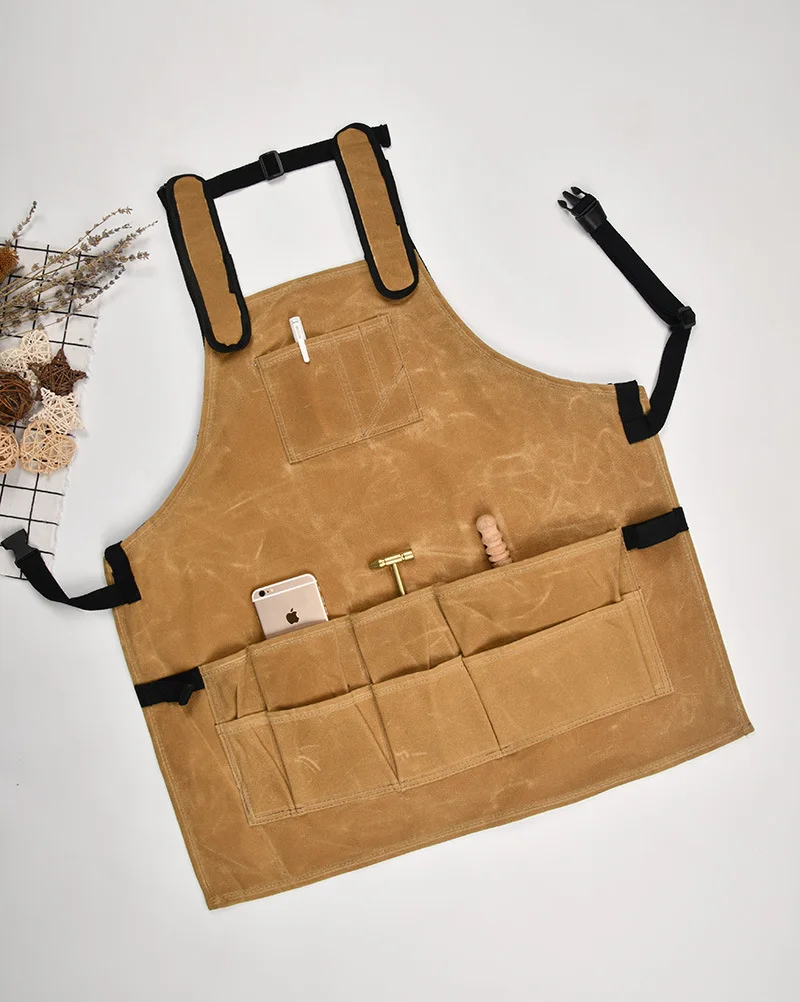 

Gardening apron retro wax canvas apron thickened canvas apron waterproof wear-resistant repairman apron black apron barber apron