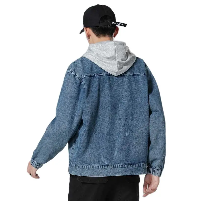 Мужская джинсовая куртка осенняя повседневная свободная мешковатая синяя с