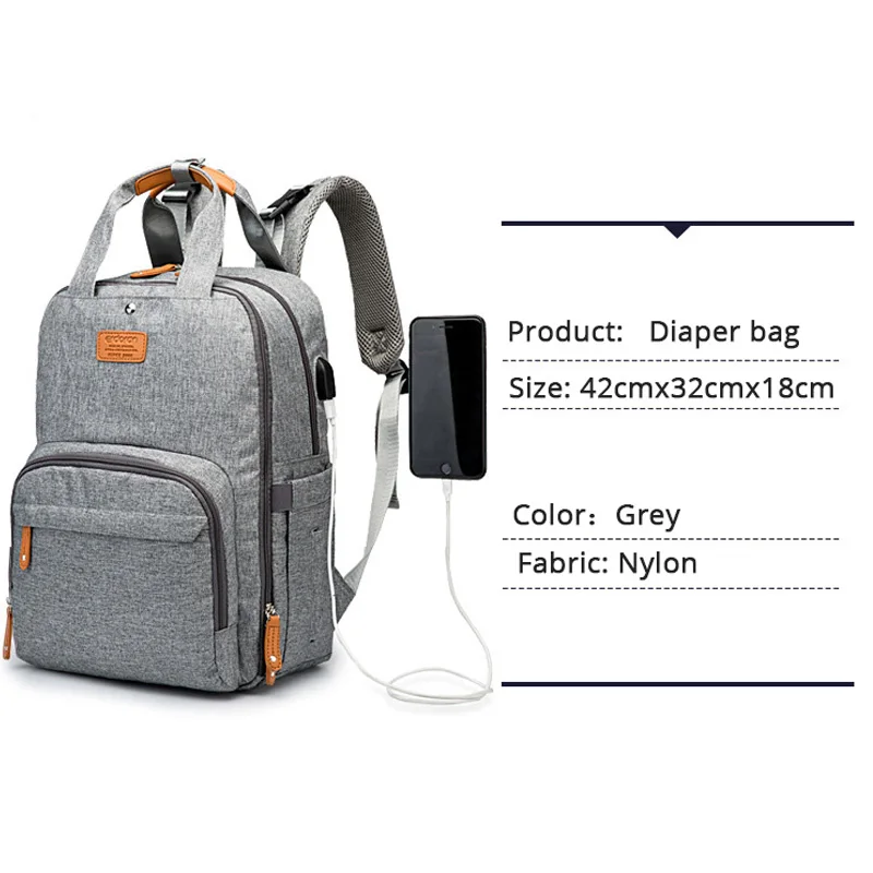 

2020 New Diaper Bag Large Capacity Baby Diaper Backpack Travel Mommy Backpack Waterproof Baby Bags Stylish Gray