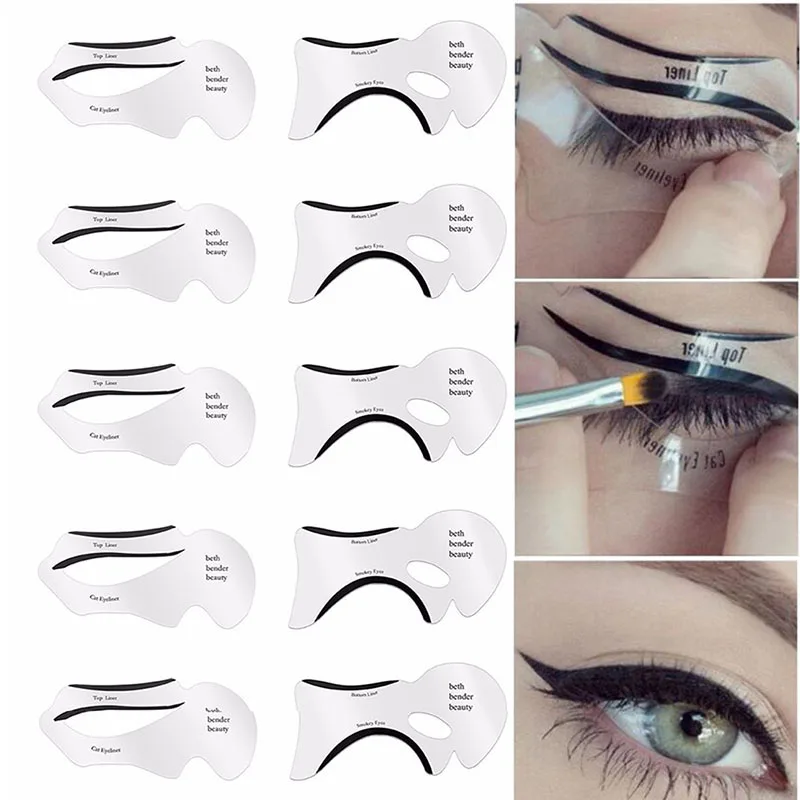 

10pcs Eyeliner Stencil Cat Eye Fish Tail Double Wing Eyeliner Stencil Models Template Shaping Tools Eyebrows Template Card DIY