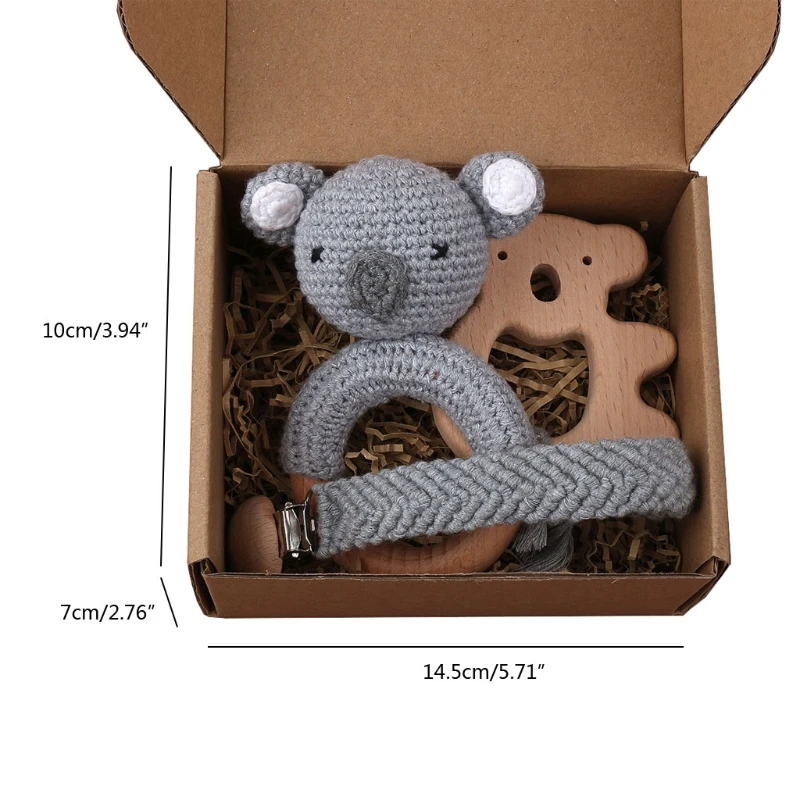 

3Pcs Baby Wooden Teether Crochet Pacifier Chain Clips BPA Free Wood Rodent Rattle Baby Mobile Gym Educational Toys