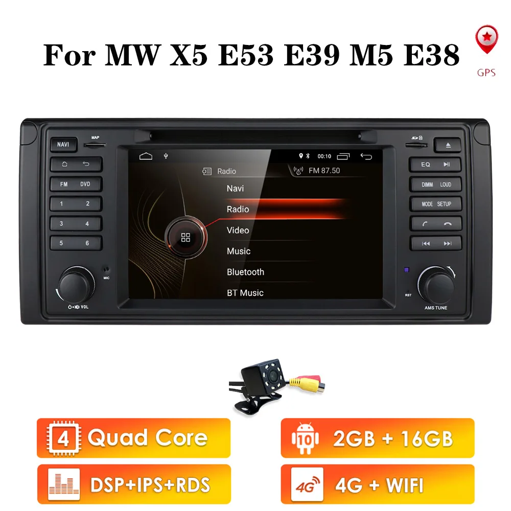 DSP Android 10 4G WIFI 1din Автомобильный мультимедийный плеер для BMW X5 E53 E38 GPS стерео аудио