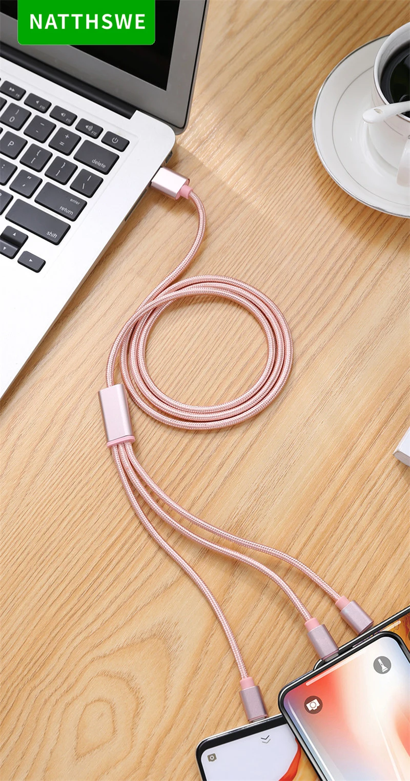 NATTHSWE 3 в 1 кабель для передачи данных Micro usb type-C кабель для быстрой зарядки для iPhone X 8 7 6 iPad samsung Android Phone