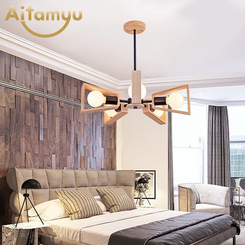 

Country Style Wood Chandeliers LED Loft Decor Hanging Lamp for Foyer Living Room Hotel Cafe Restaurant Modern Wood Lamp