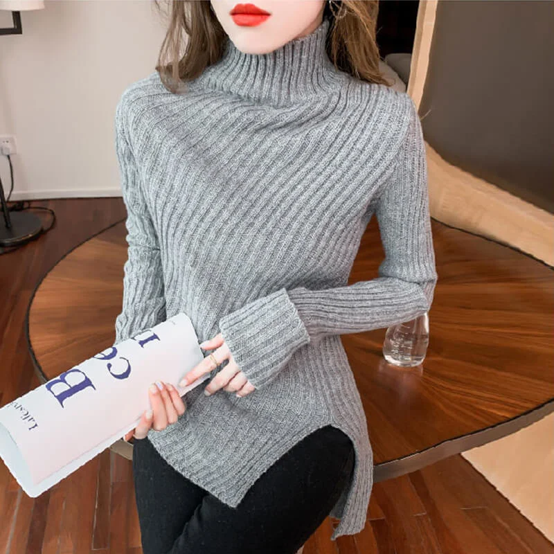 High neck sweater long sleeve Korean autumn dress 2021 new female lazy high sense sweater long style