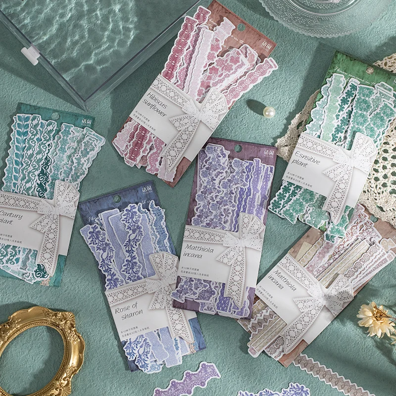 

20 sheets Vintage flower leaf lace Long Stickers Set Decorative Decals For Scrapbook Diy Crafts Album Phone Journal Planner