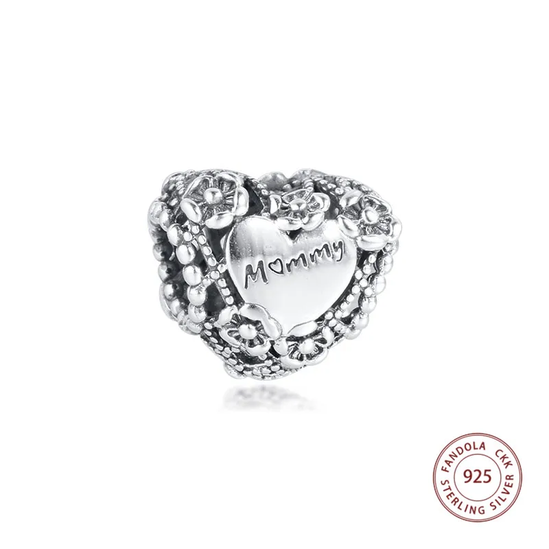 

Fits Europe Bracelet 925 Sterling Silver Openwork Flower Heart Mummy Charms Beads Women DIY Jewelry Making Kralen Wholesale