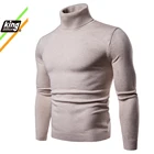 Свитер мужской с длинным рукавом, Повседневный пуловер, приталенный силуэт, вязаный хлопковый свитер с высоким воротником, Осень-зима