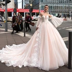 Женское свадебное платье с кружевной аппликацией, из фатина