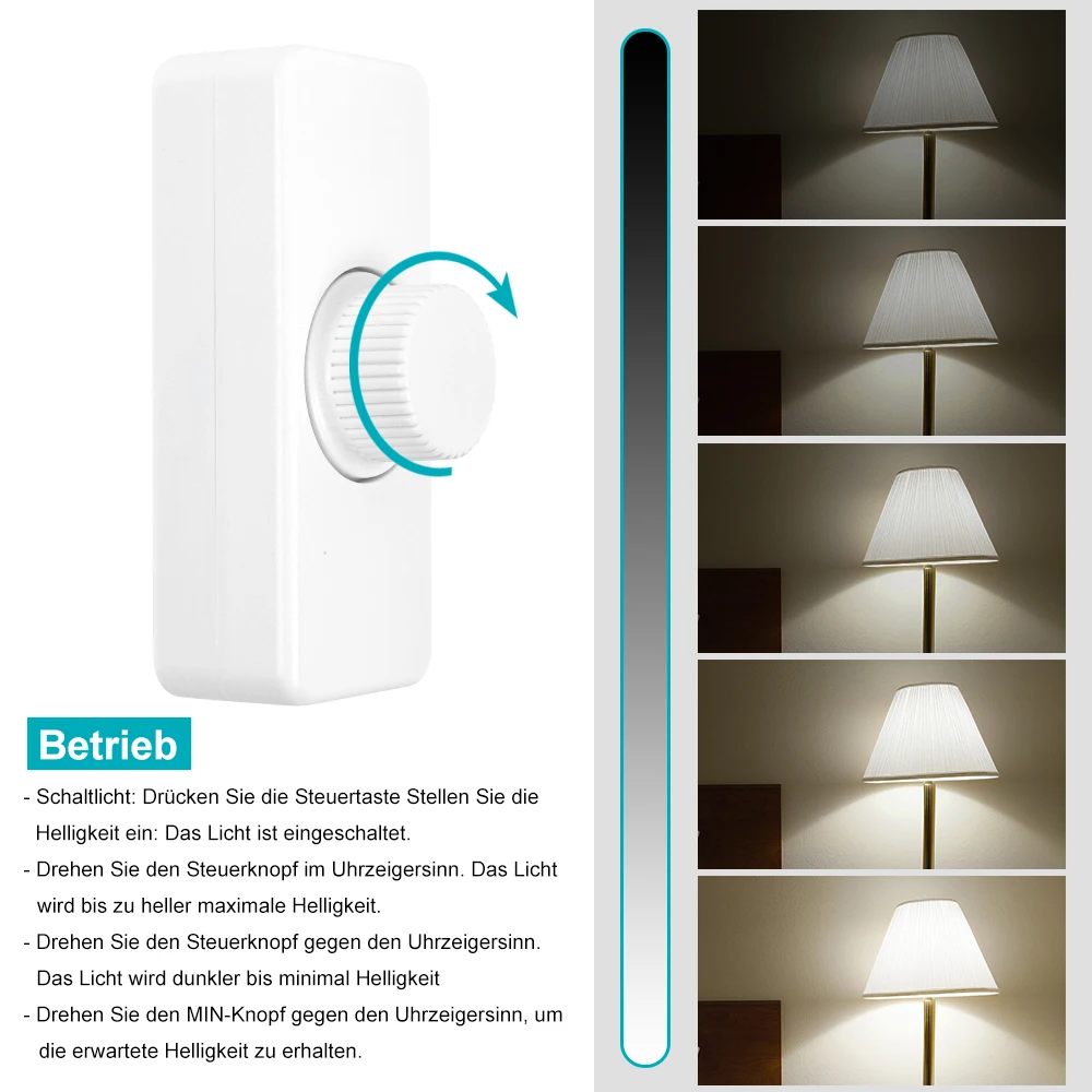 

VIPMOON Adjustable Ceiling LED Dimmer Lamp Switch Lighting Control 220V-240V 100W Wall Mounted Button Dimmer Switch Controller