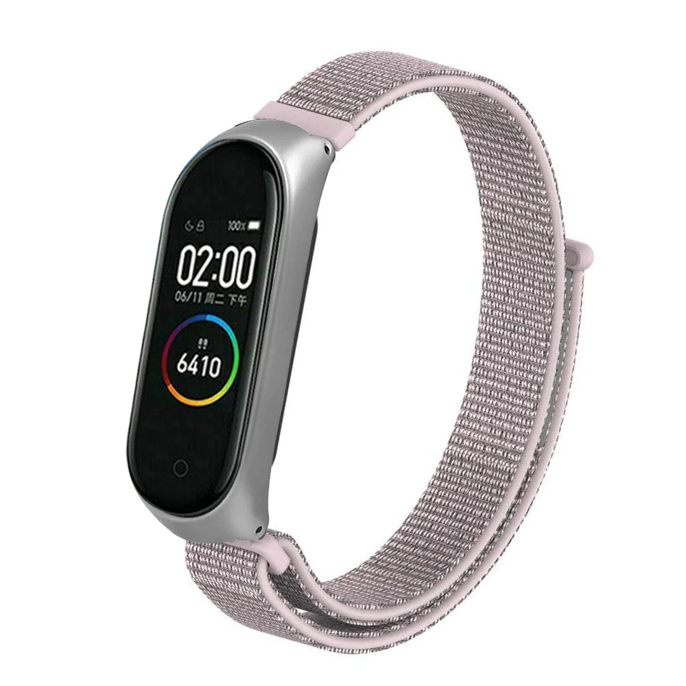 Розовый песок Смарт-браслет на запястье, ремешок для часов Xiaomi mi 3 4 mi Band 4 3, нейлоновый браслет, ремешок из нержавеющей стали - Цвет: Розовый песок