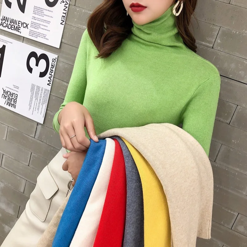 

Осенне-зимние женские свитера пуловеры с длинным рукавом женские водолазки однотонные теплые Джемперы вязаная одежда