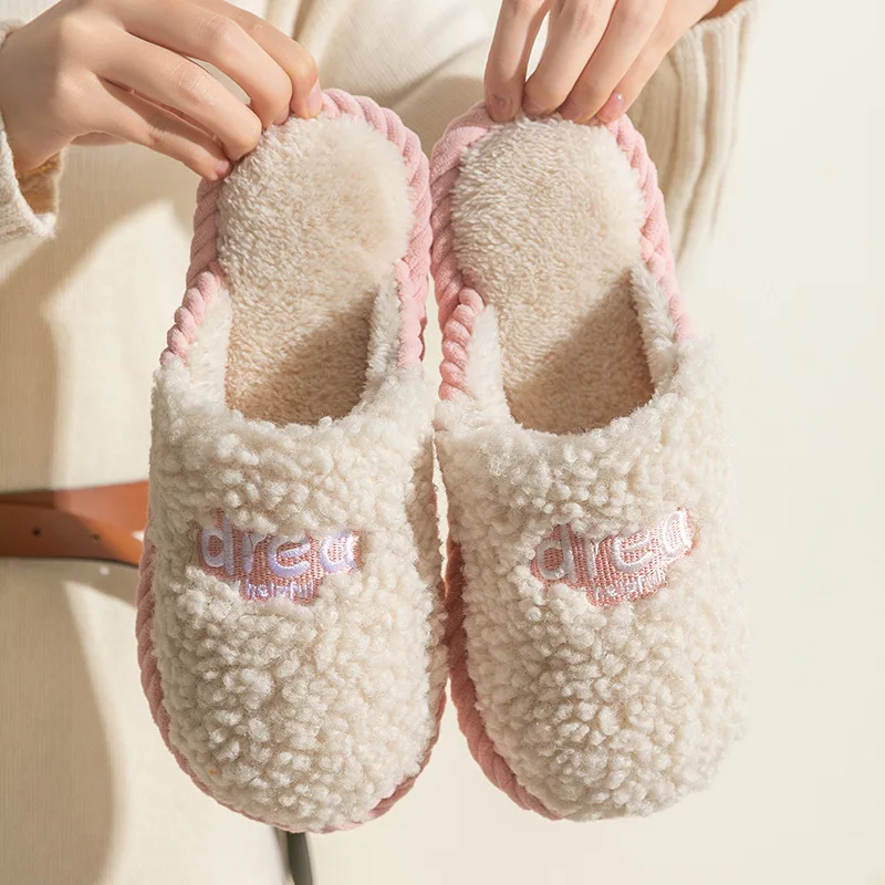

2021 Vrouwen Warme Thuis Pluche Slippers Koppels Effen Kleuren Warm Antislip Vloer Huis Slippers Indoor Schoenen Man Floor