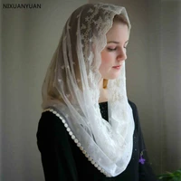 wholesale 2021 ivory black catholic veil jerusalem muslim ladies lace shawl scarf mantillas church catholic bridal wedding cape