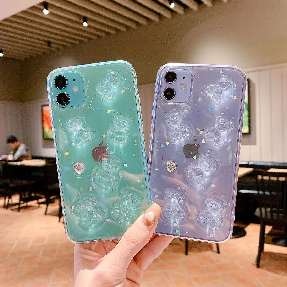 

For iphones Cute Transparent Bear Phone Case For iPhone 12 11 Pro Max X XS XR Soft Silicone Cover For iPhone 11 7 8 Plus Case